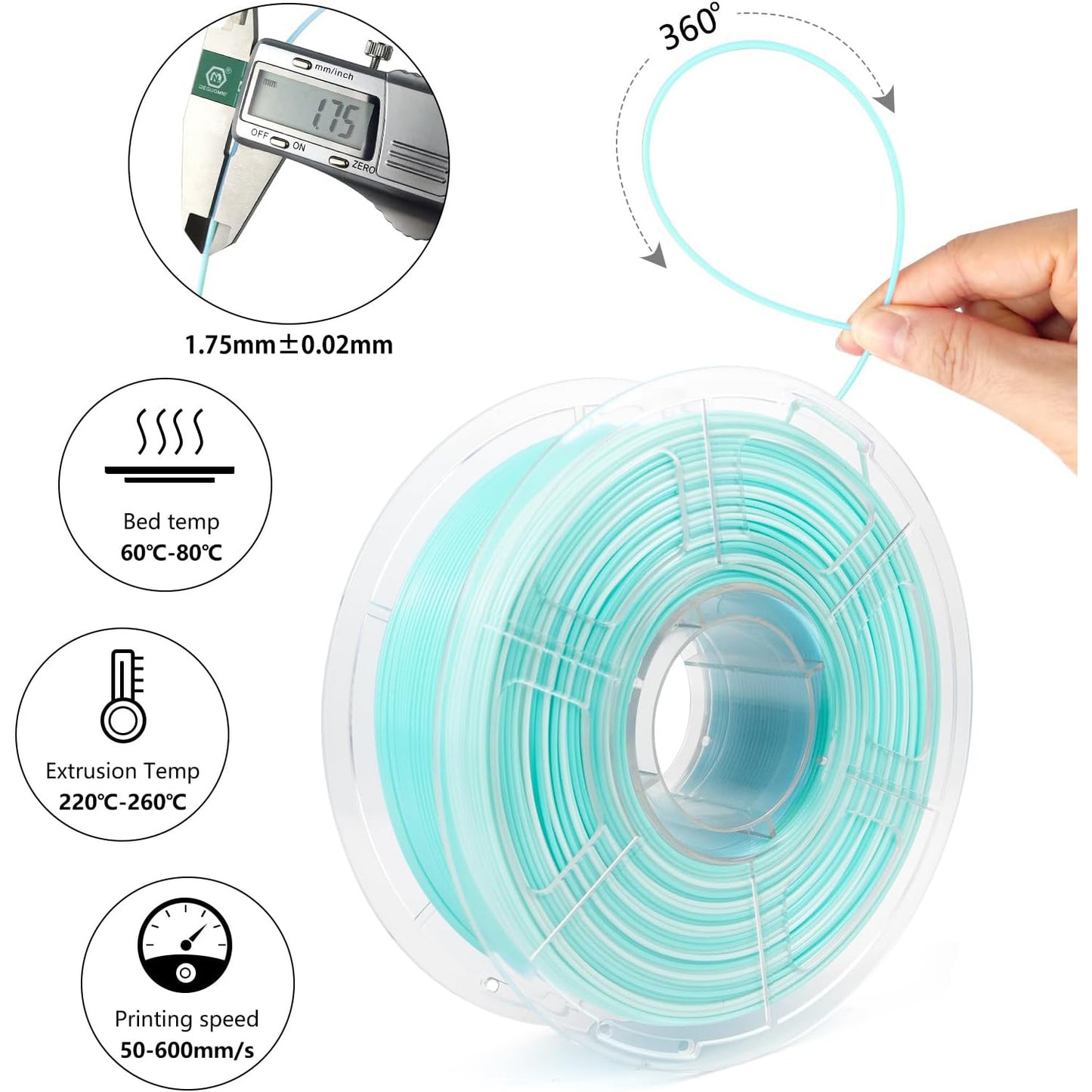 Blue to White PETG 3D Printer Filament